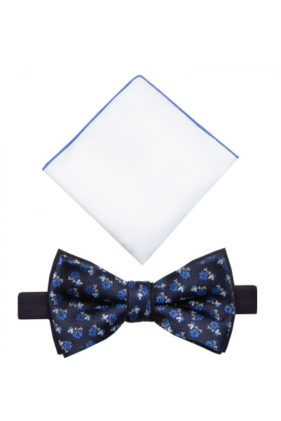 Granatowa Mucha Męska z Białą Poszetką