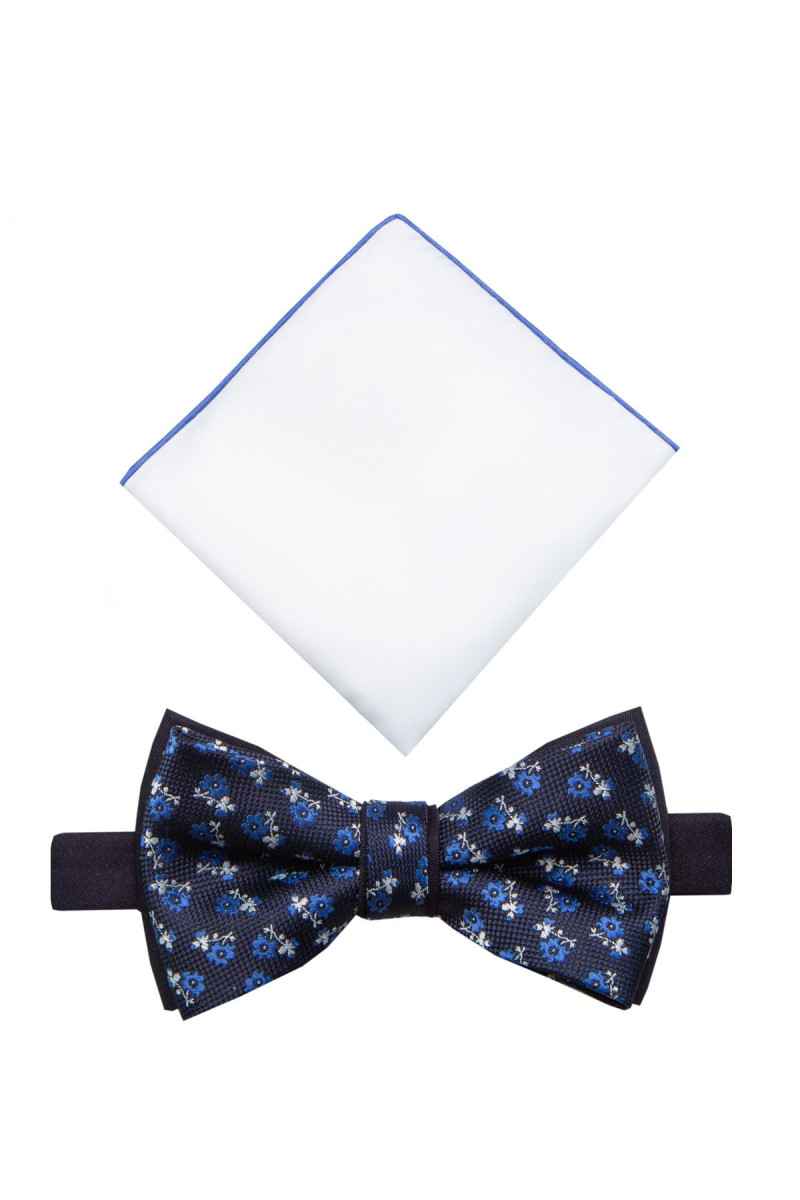 Granatowa Mucha Męska z Białą Poszetką