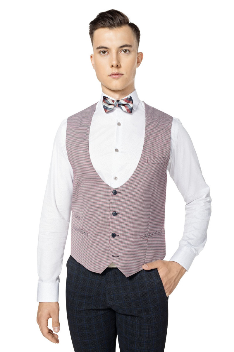 bordowa kamizelka męska w pepitkę VILLARO