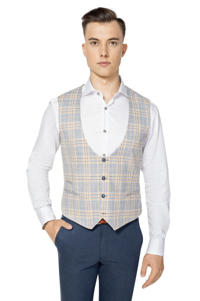 szara kamizelka męska w kratę VILLARO