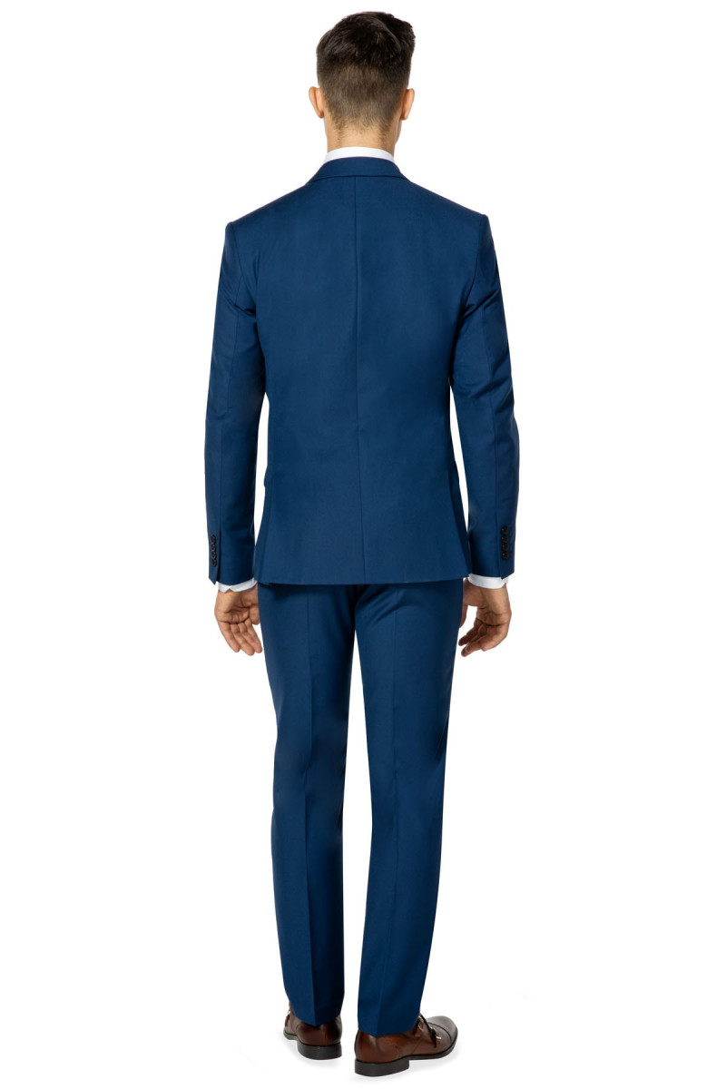 granatowy garnitur męski do pracy i na uroczystości tył
