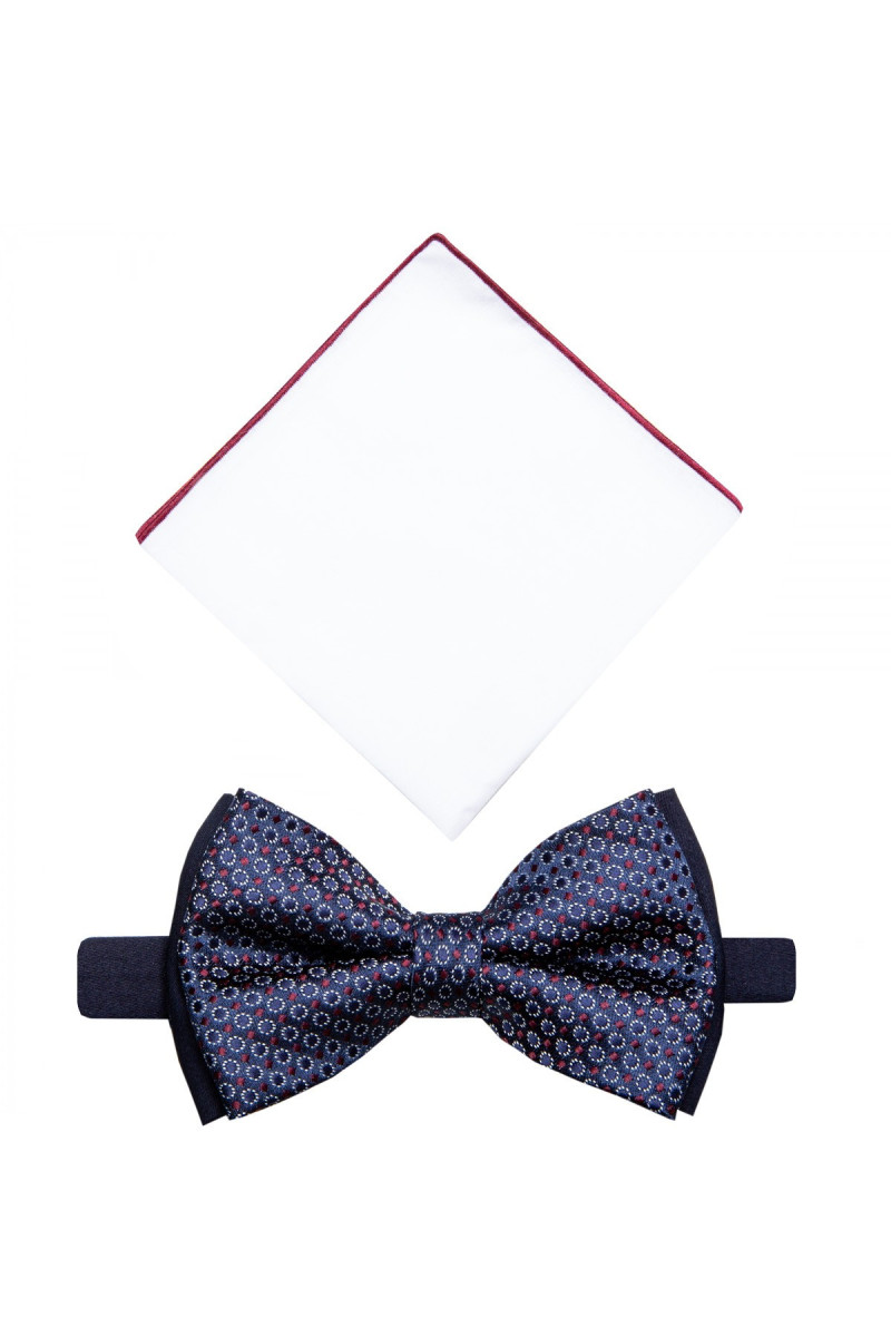 Granatowa Mucha Męska z Białą Poszetką