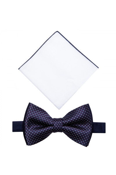 Granatowa Mucha Męska z Białą Poszetką