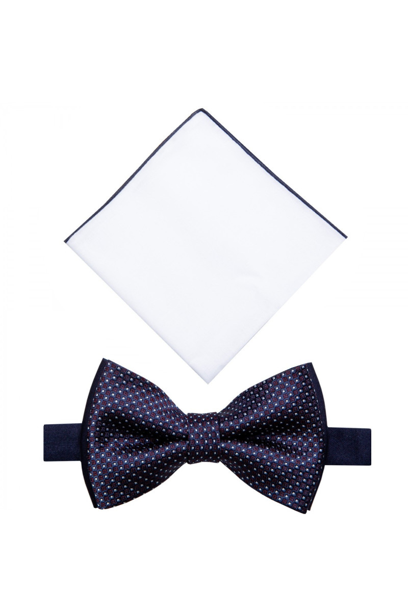 Granatowa Mucha Męska z Białą Poszetką