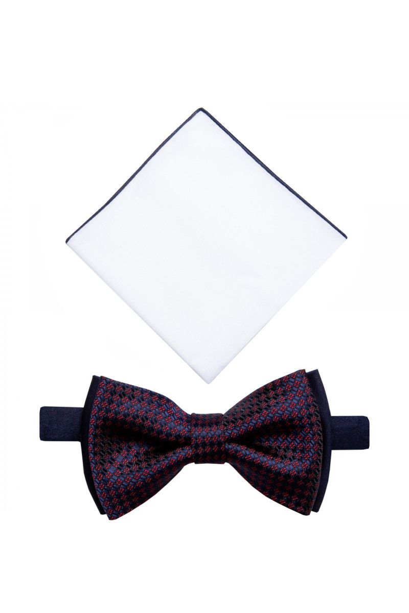 Granatowa Mucha Męska z Białą Poszetką