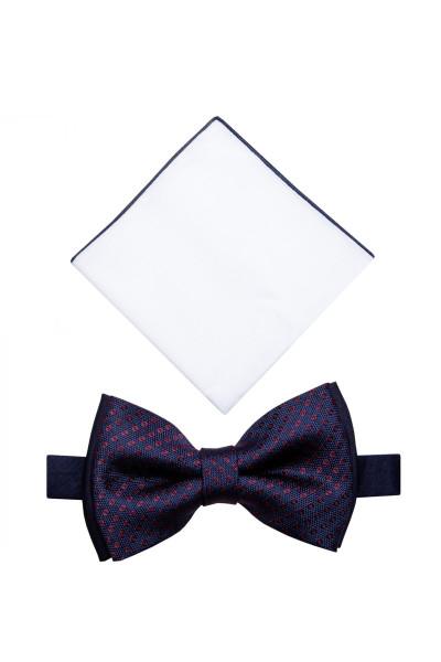 Granatowa Mucha Męska z Białą Poszetką