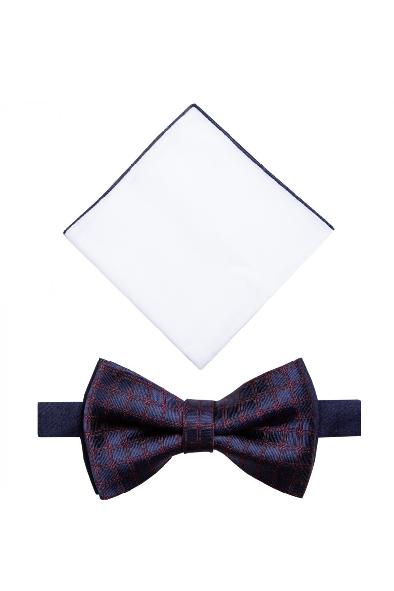 Granatowa Mucha Męska z Białą Poszetką