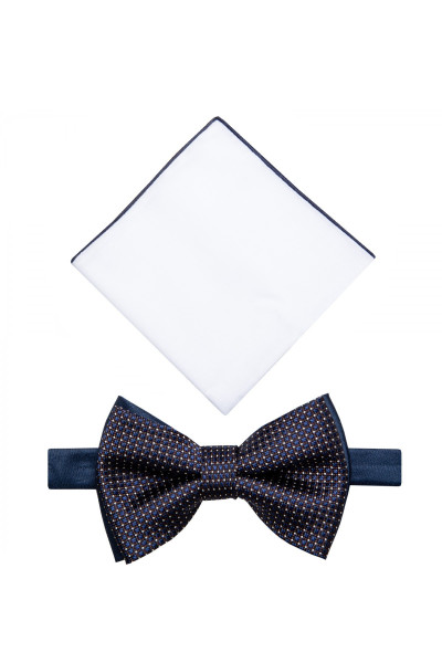 Granatowa Mucha Męska z Białą Poszetką