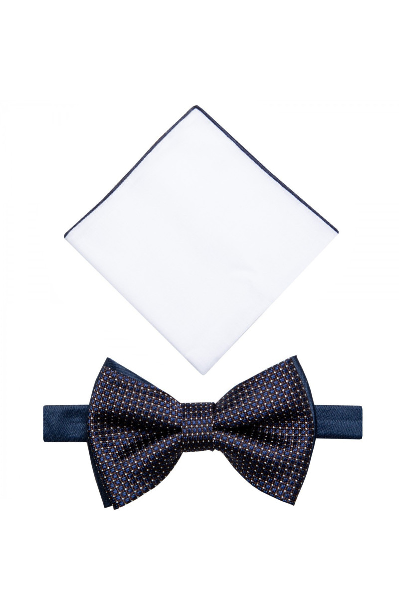 Granatowa Mucha Męska z Białą Poszetką