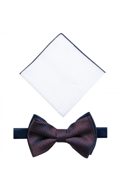 Granatowa Mucha Męska z Białą Poszetką