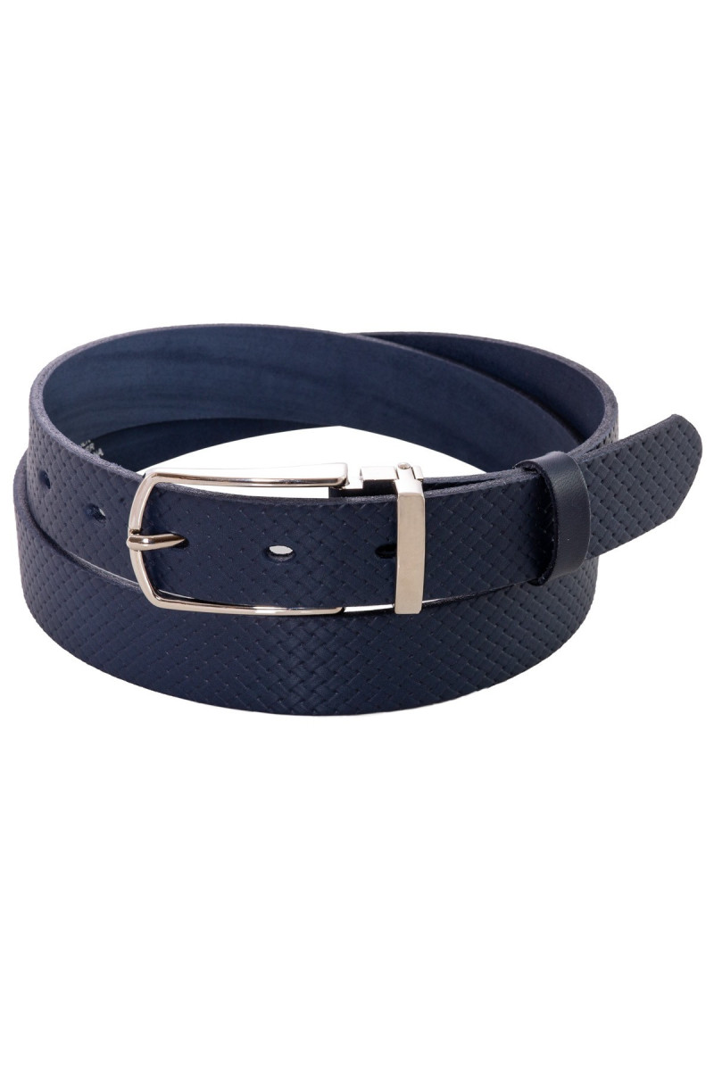 Granatowy Pasek Męski Plecionka Skóra