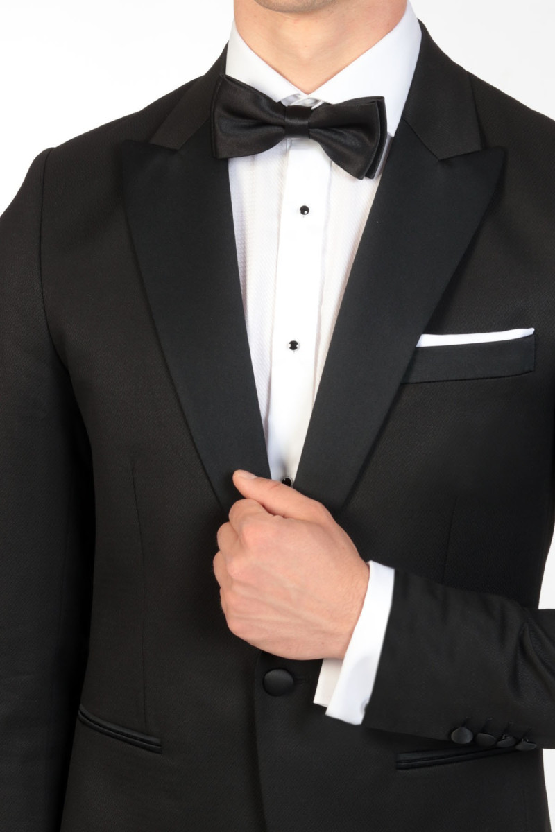 Czarny Smoking Męski Struktura