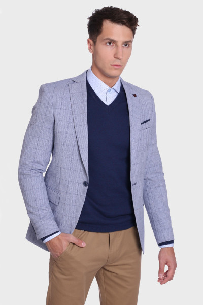 Szara Marynarka Męska w Kratę