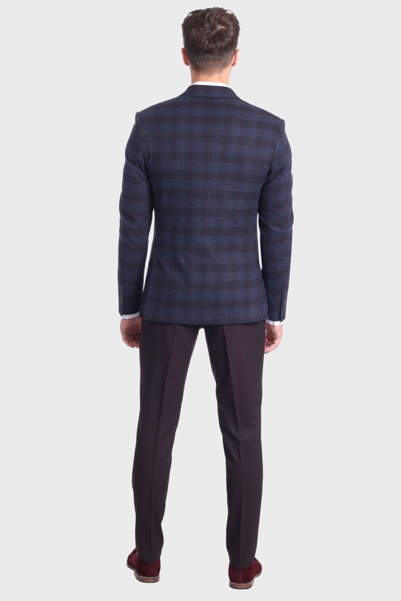 elegancka granatowa marynarka widok z tyłu