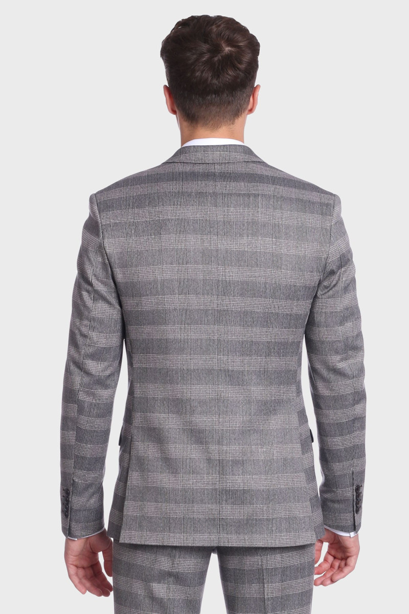 szara marynarka męska w kratę VILLARO Slim Fit tył