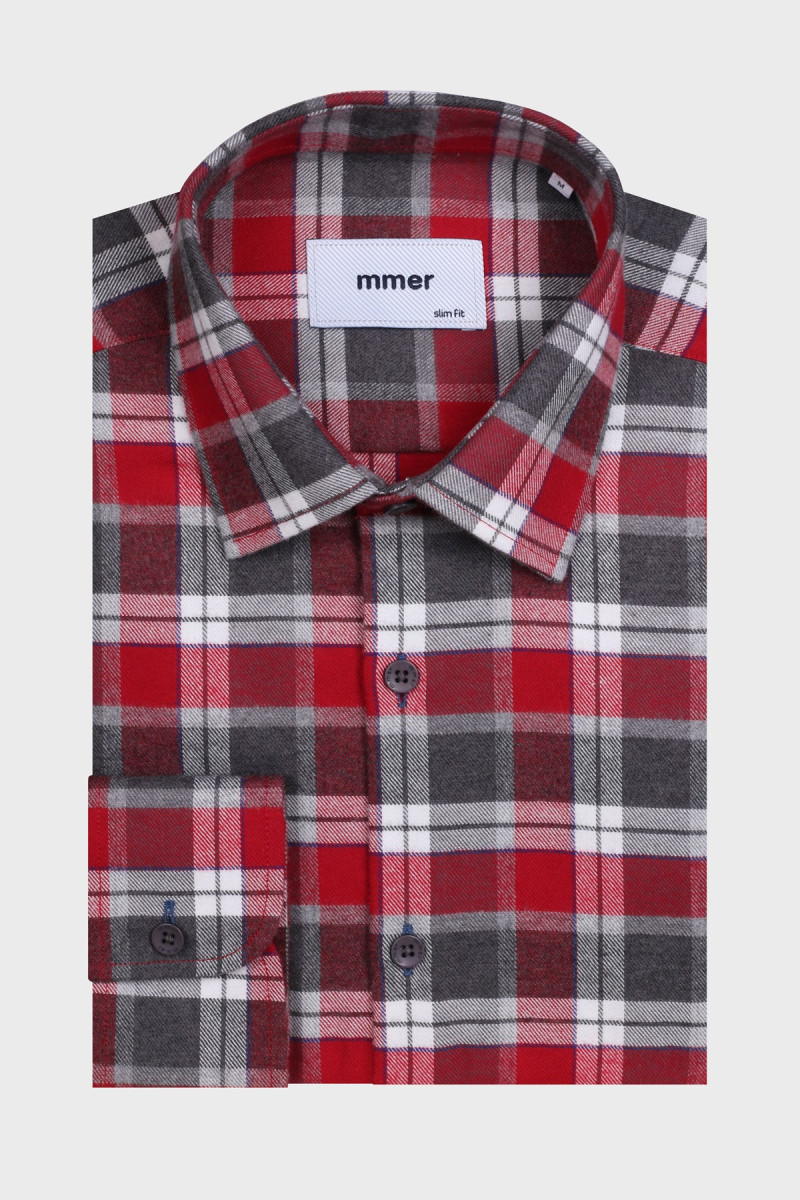 Męska koszula drwala, czerwono-szara | Villaro