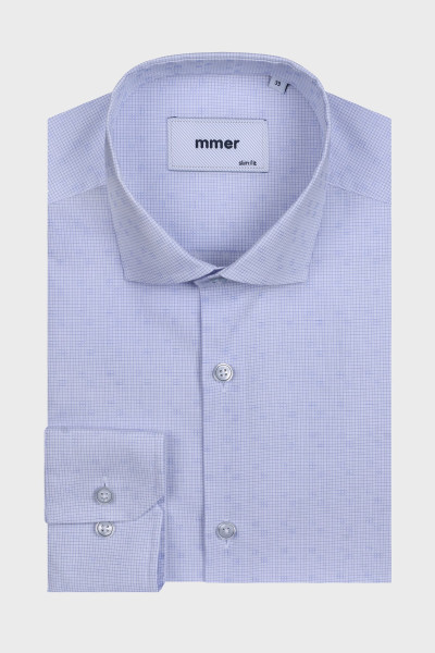 Niebieska koszula męska w drobną kratkę | Villaro