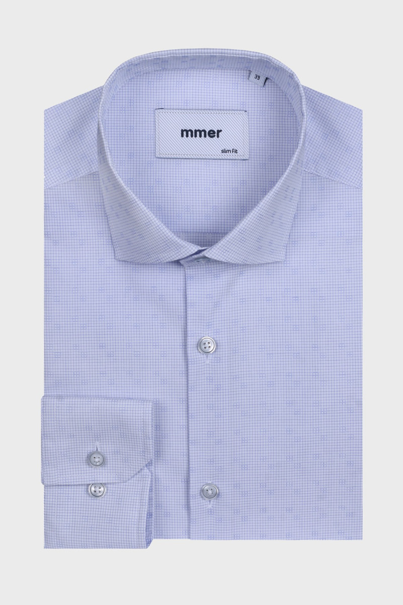 Niebieska koszula męska w drobną kratkę | Villaro