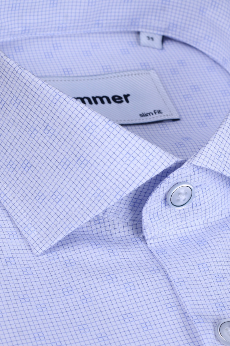 Niebieska koszula męska w drobną kratkę | Villaro