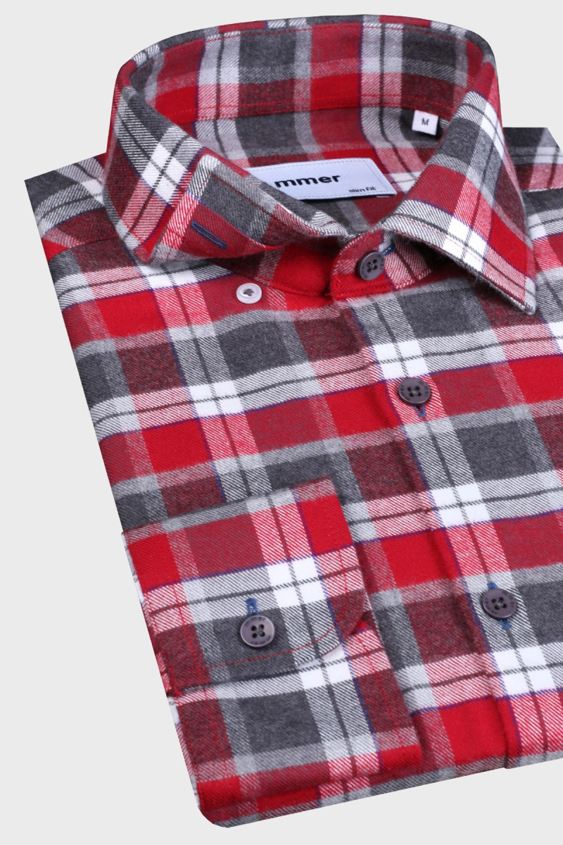Męska koszula drwala, czerwono-szara | Villaro