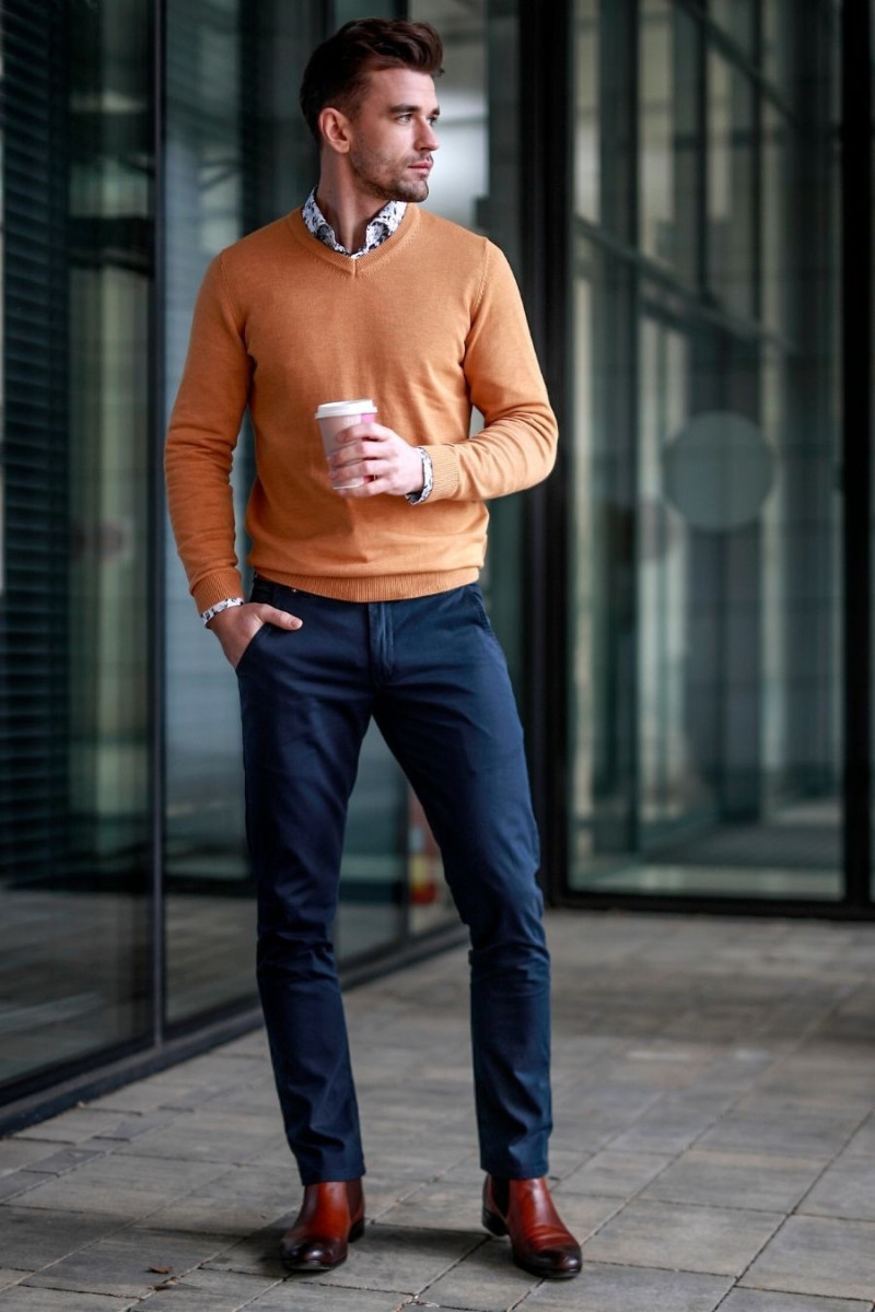 Granatowe Spodnie Męskie Chinosy