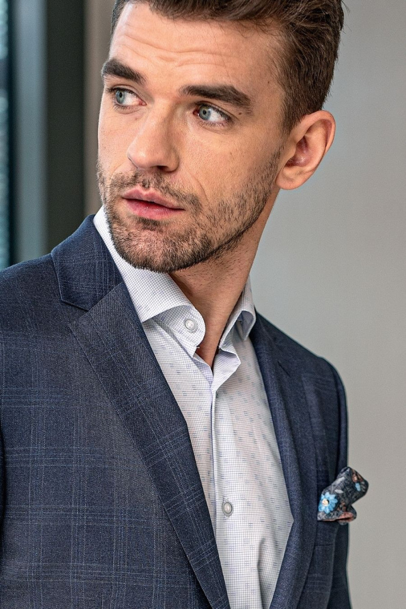 Niebieska koszula męska w drobną kratkę | Villaro