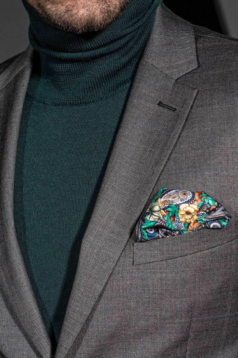 szara marynarka męska w kratę Slim Fit detal