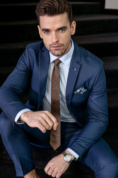 Garnitur Męski Granatowy Wzór Tenis