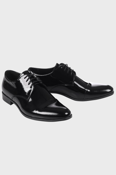 Czarne Buty Męskie Skóra Lakier