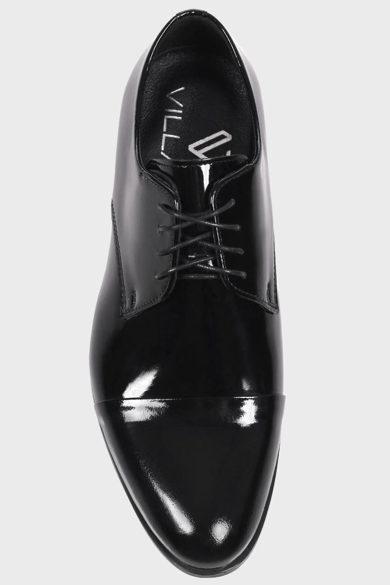 Czarne Buty Męskie Skóra Lakier