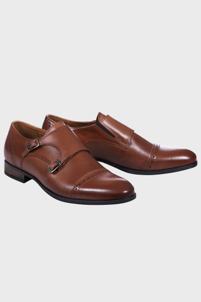 Brązowe Buty Męskie Skóra Klamra