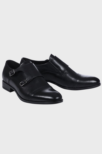 Czarne Buty Męskie Skóra Klamra