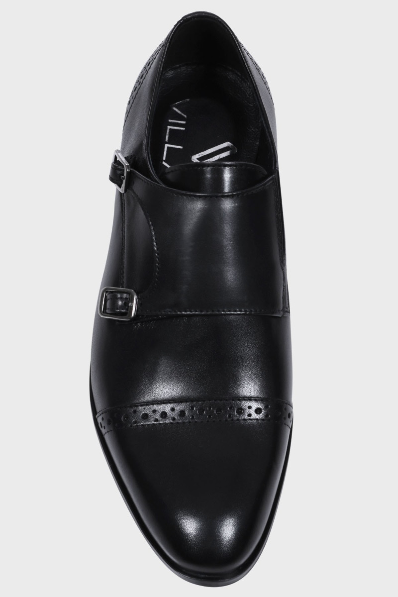 Czarne Buty Męskie Skóra Klamra