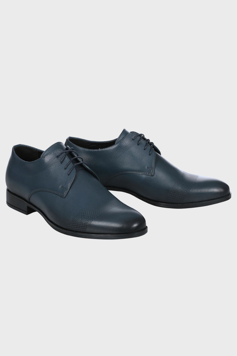 Granatowe Buty Męskie Skóra