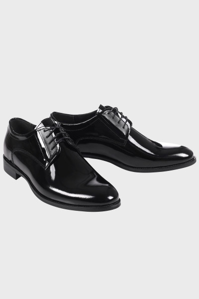 Czarne Buty Męskie Skóra Lakier