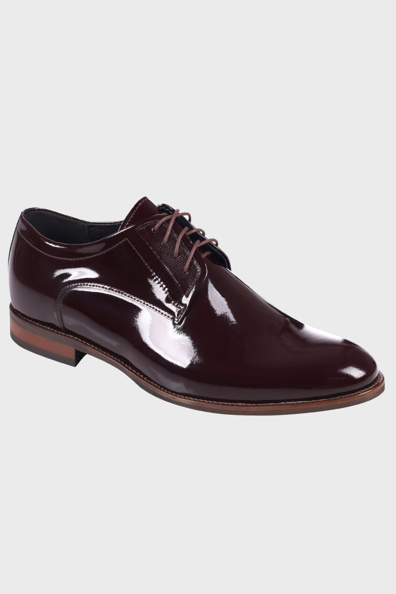 Bordowe Buty Męskie Skóra Lakier