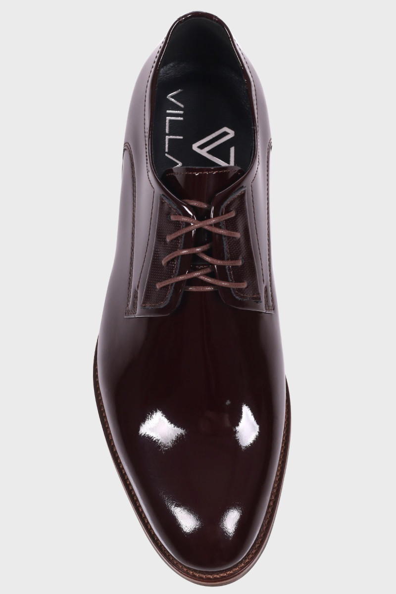 Bordowe Buty Męskie Skóra Lakier