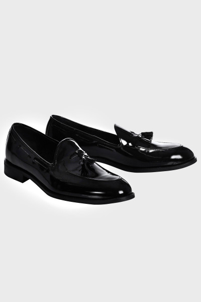 Czarne Buty Męskie Skóra Lakier