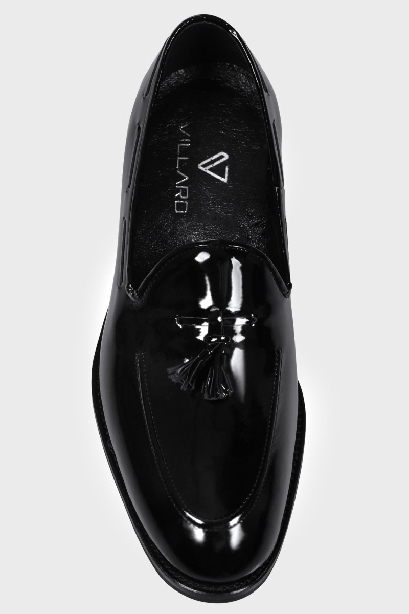 Czarne Buty Męskie Skóra Lakier