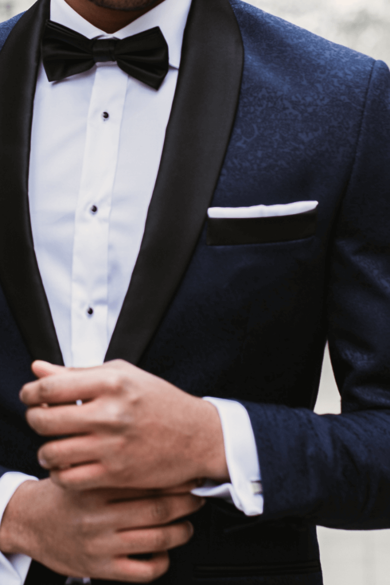 Granatowy Smoking Męski Żakard