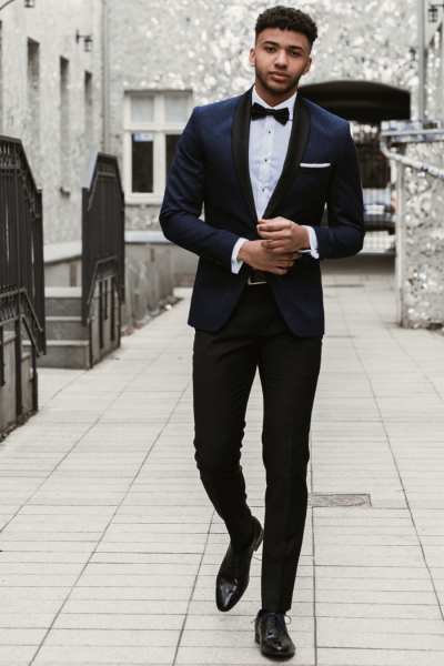 Granatowy Smoking Męski Żakard