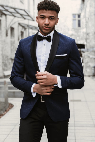 Granatowy Smoking Męski Żakard