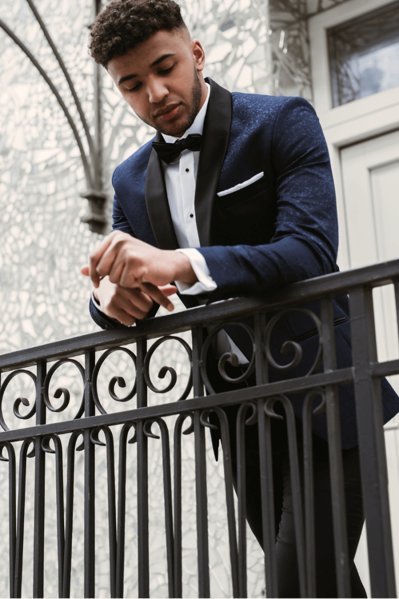 Granatowy Smoking Męski Żakard