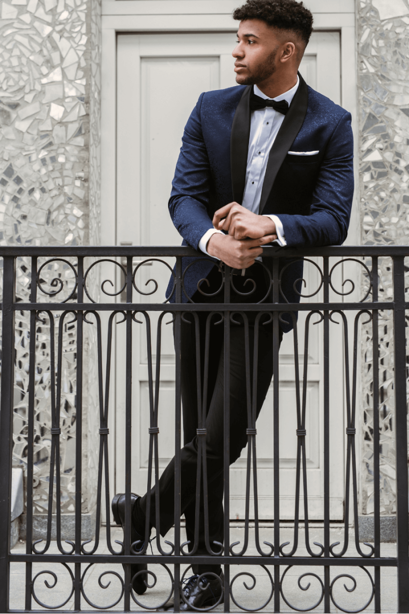 Granatowy Smoking Męski Żakard