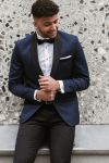 Granatowy Smoking Męski Żakard