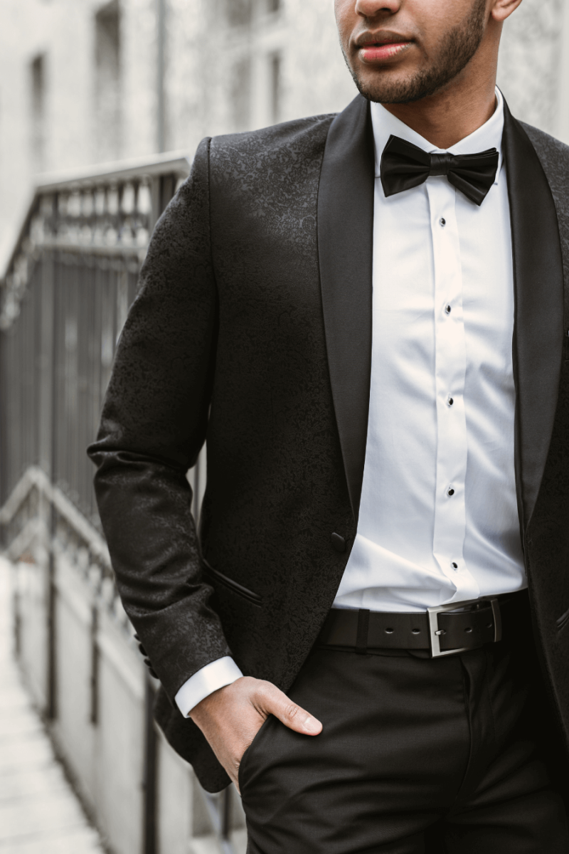 Czarny Smoking Męski Żakard