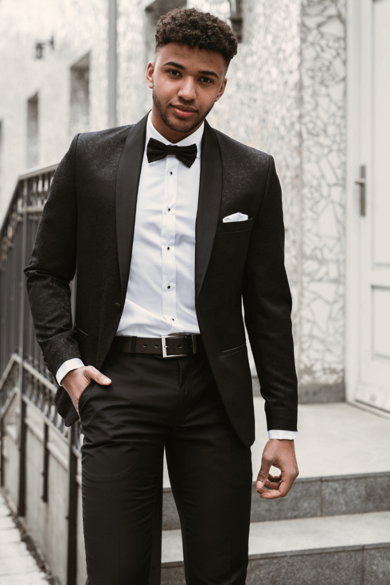 Czarny Smoking Męski Żakard