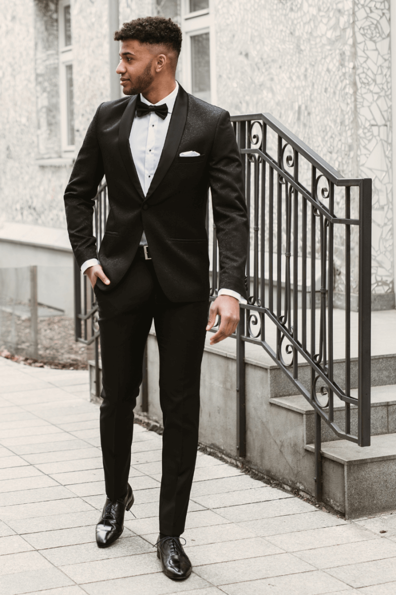 Czarny Smoking Męski Żakard