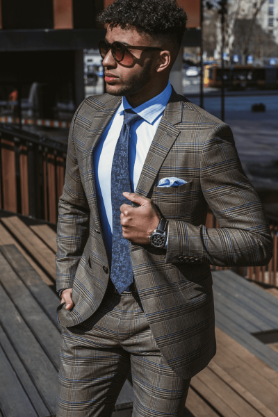 Brązowy Garnitur Męski w Kratę VIMONTE