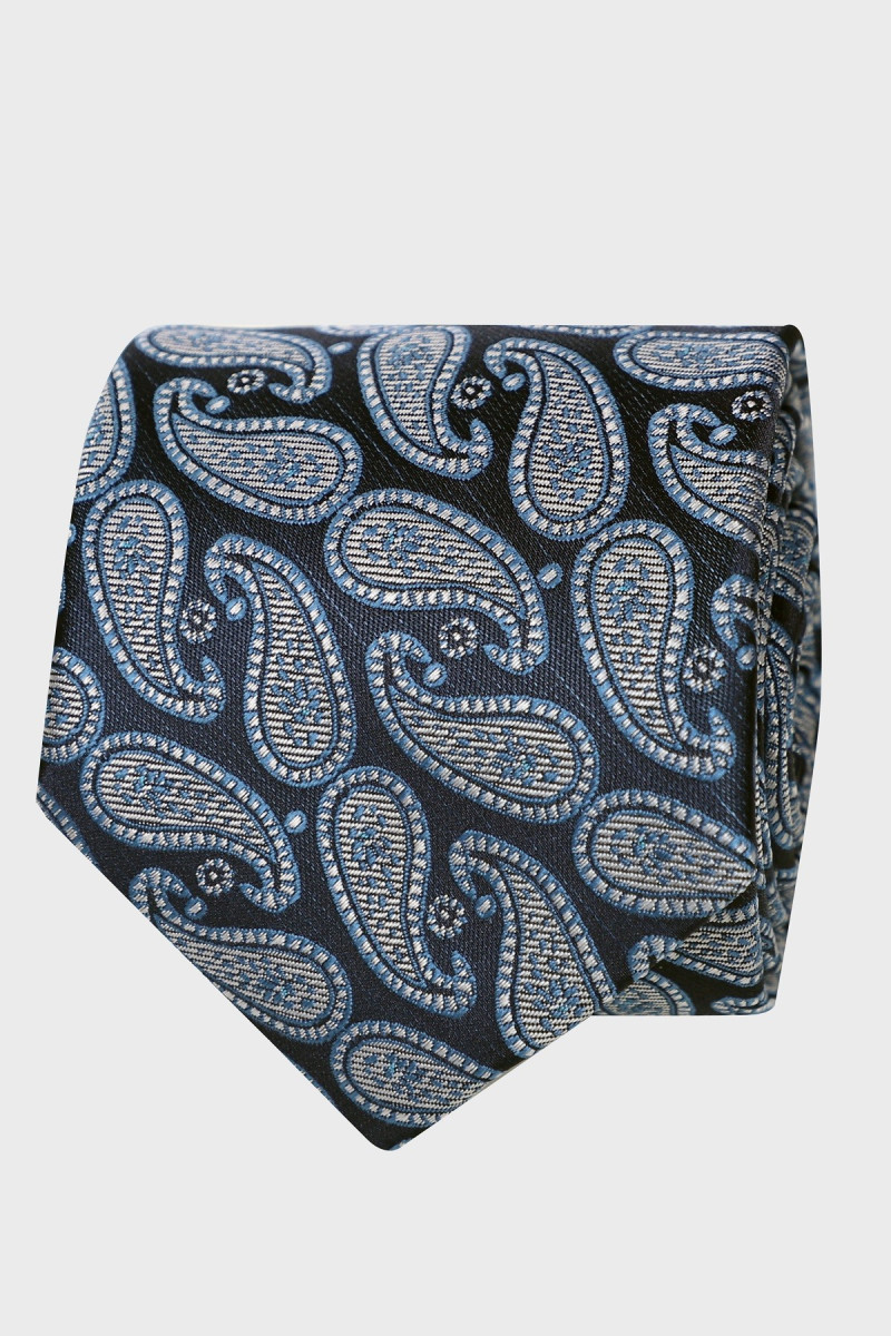 Ciemnoniebieski krawat paisley męski | Villaro
